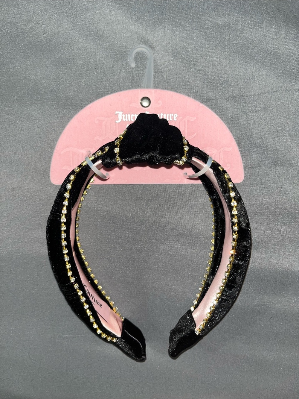 Juicy Couture Black Velvet Headband with Gold and Crystal Trim